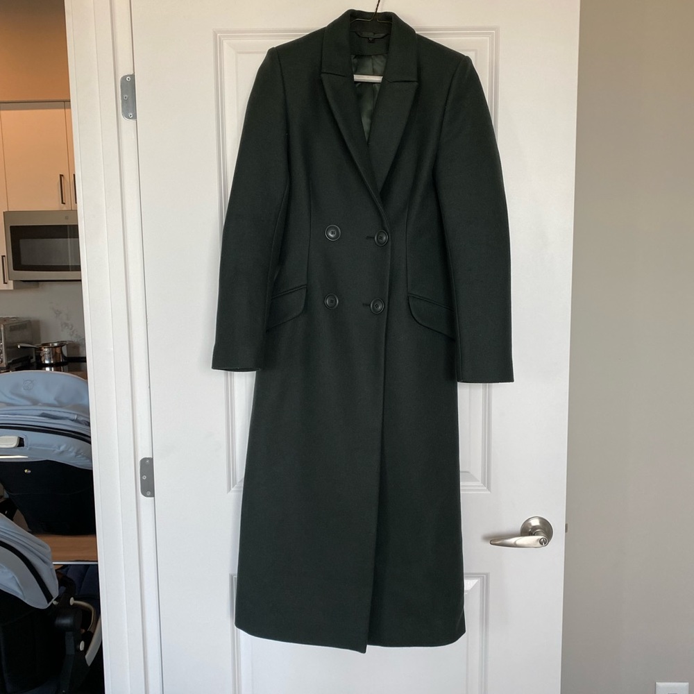 & other stories double breasted long dark green coat